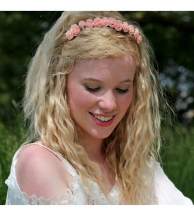 Headbands Boho Floral Crown Rose Flower Headband Hair Wreath - Pink - CS12K5234VV $19.77