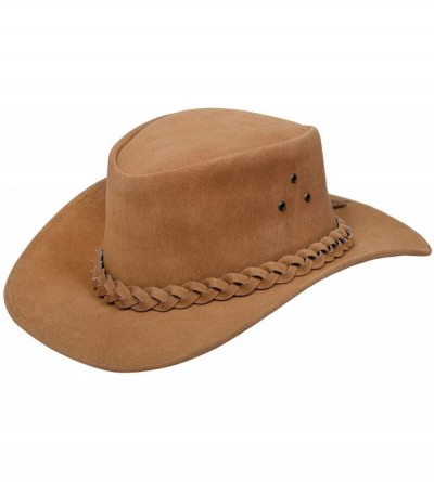 Cowboy Hats Australian Unisex Western Style Cowboy Outback Real Suede Leather Aussie Bush Hat - Tan - CY18QOU6C5L $45.09