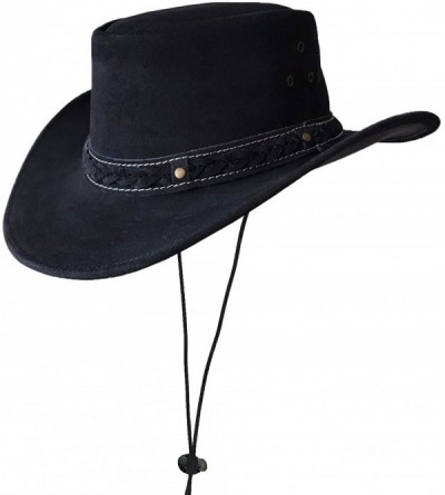 Cowboy Hats Mens Suede Leather Down Under Cowboy Aussie Outback Hat - Black - CP18KRERXUZ $88.31