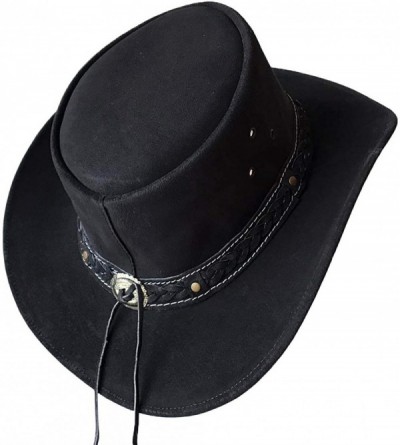 Cowboy Hats Mens Suede Leather Down Under Cowboy Aussie Outback Hat - Black - CP18KRERXUZ $41.21