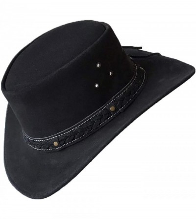 Cowboy Hats Mens Suede Leather Down Under Cowboy Aussie Outback Hat - Black - CP18KRERXUZ $41.21