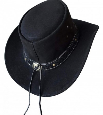 Cowboy Hats Mens Suede Leather Down Under Cowboy Aussie Outback Hat - Black - CP18KRERXUZ $41.21