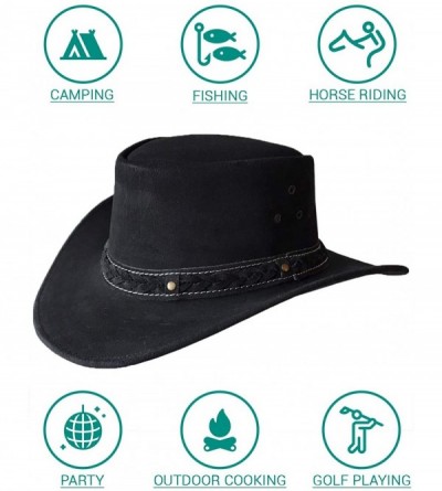 Cowboy Hats Mens Suede Leather Down Under Cowboy Aussie Outback Hat - Black - CP18KRERXUZ $41.21