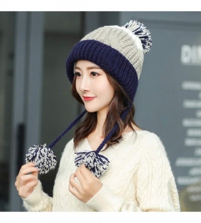 Skullies & Beanies Women Winter Peruvian Beanie Hat Ski Cap Fleece Lined Ear Flaps Dual Layered Pompoms - M8375-zangqing - CL...