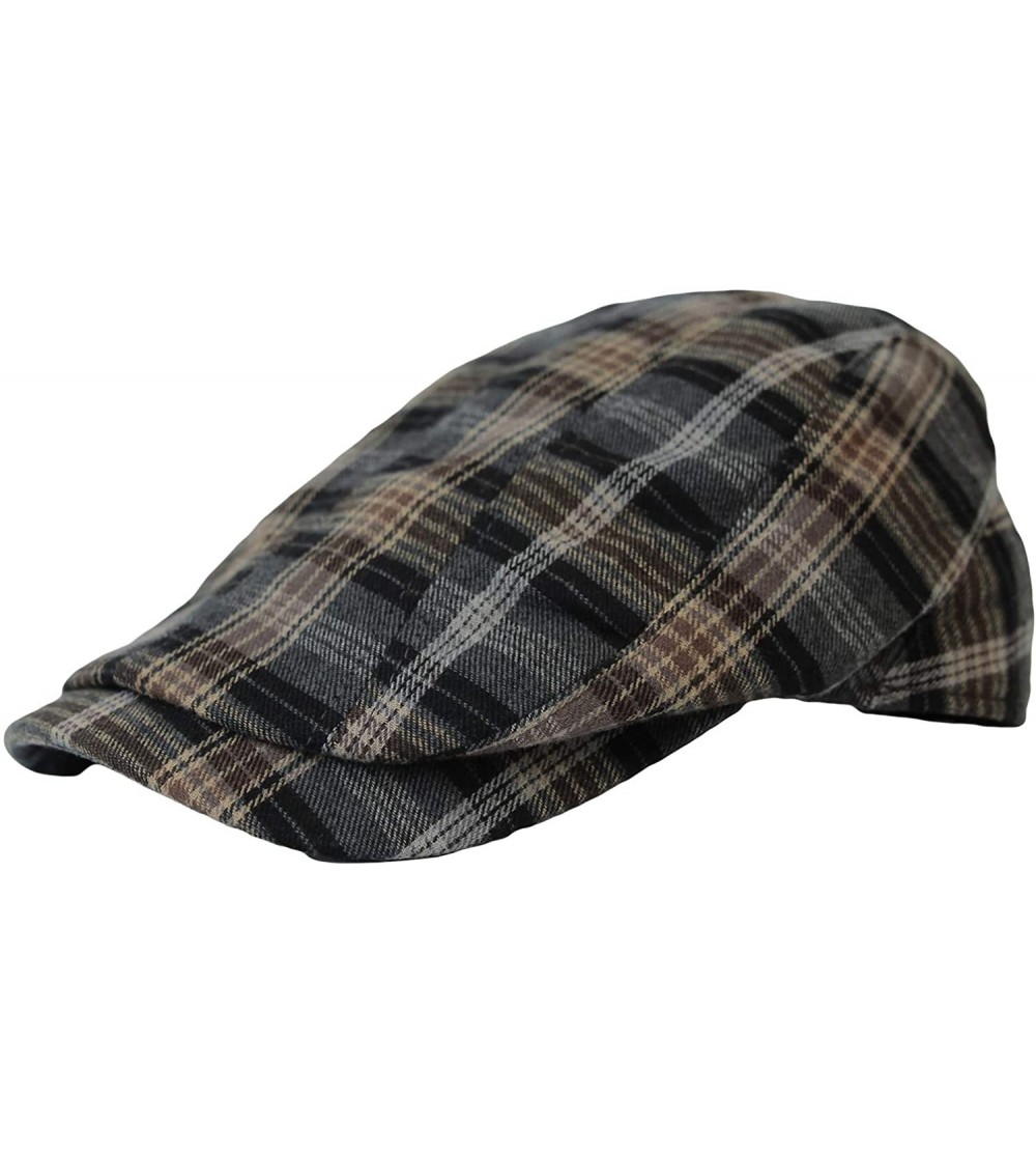Newsboy Caps Winter Cotton Gatsby Ivy Flat Cap Newsboy Hat Tartan Check LD31225 - Grey - C918Y5E8RML $26.41