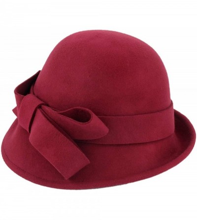 Bucket Hats Woman Bucket Hats Wool 1920S Vintage Cloche Winter Hat Bow Accent - Red - CE1948OECNE $12.90