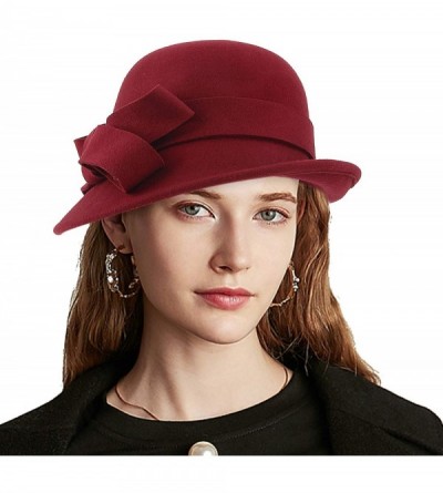 Bucket Hats Woman Bucket Hats Wool 1920S Vintage Cloche Winter Hat Bow Accent - Red - CE1948OECNE $12.90