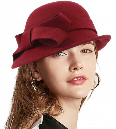 Bucket Hats Woman Bucket Hats Wool 1920S Vintage Cloche Winter Hat Bow Accent - Red - CE1948OECNE $12.90