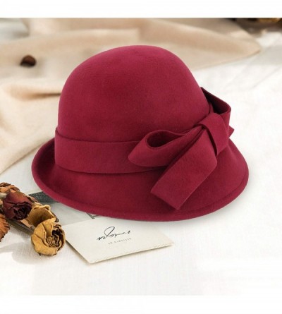 Bucket Hats Woman Bucket Hats Wool 1920S Vintage Cloche Winter Hat Bow Accent - Red - CE1948OECNE $12.90