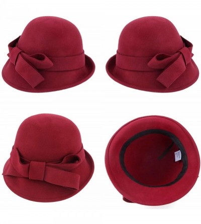 Bucket Hats Woman Bucket Hats Wool 1920S Vintage Cloche Winter Hat Bow Accent - Red - CE1948OECNE $12.90