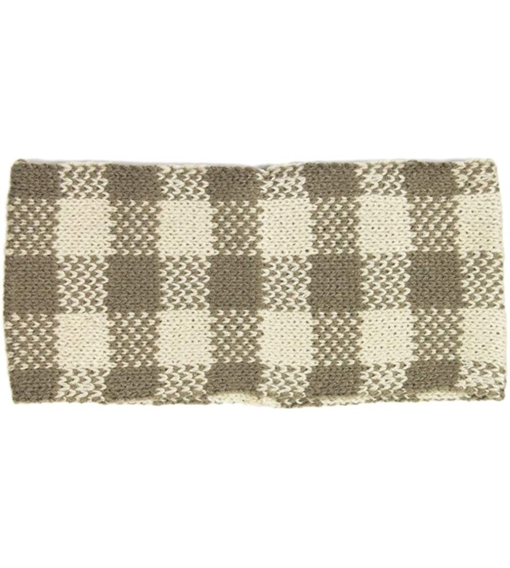 Headbands Women's Winter Knitted Headband Ear Warmer Head Wrap (Flower/Twisted/Checkered) - Checkered-taupe - CW18HD4S4NI $9.91