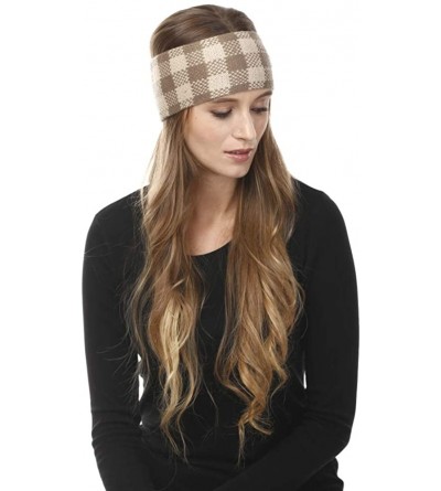 Headbands Women's Winter Knitted Headband Ear Warmer Head Wrap (Flower/Twisted/Checkered) - Checkered-taupe - CW18HD4S4NI $9.91