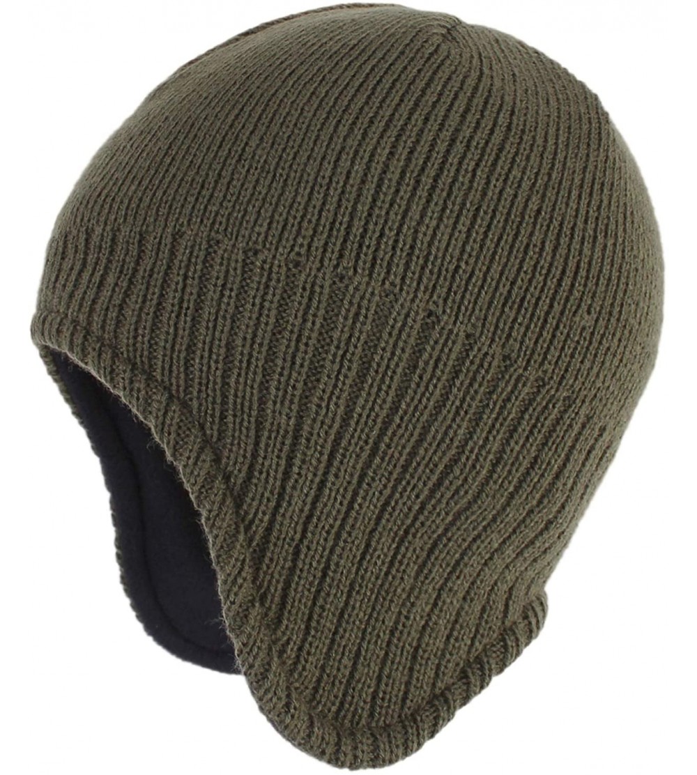 Skullies & Beanies Mens Warm Winter Hats Fleece Lined Earflap Hat Daily Beanie Watch Cap - Army Green - C8192N8T4HZ $10.72