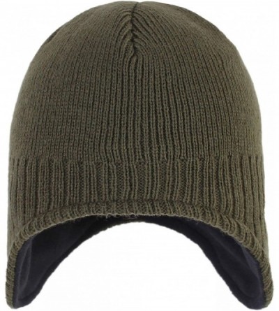 Skullies & Beanies Mens Warm Winter Hats Fleece Lined Earflap Hat Daily Beanie Watch Cap - Army Green - C8192N8T4HZ $10.72