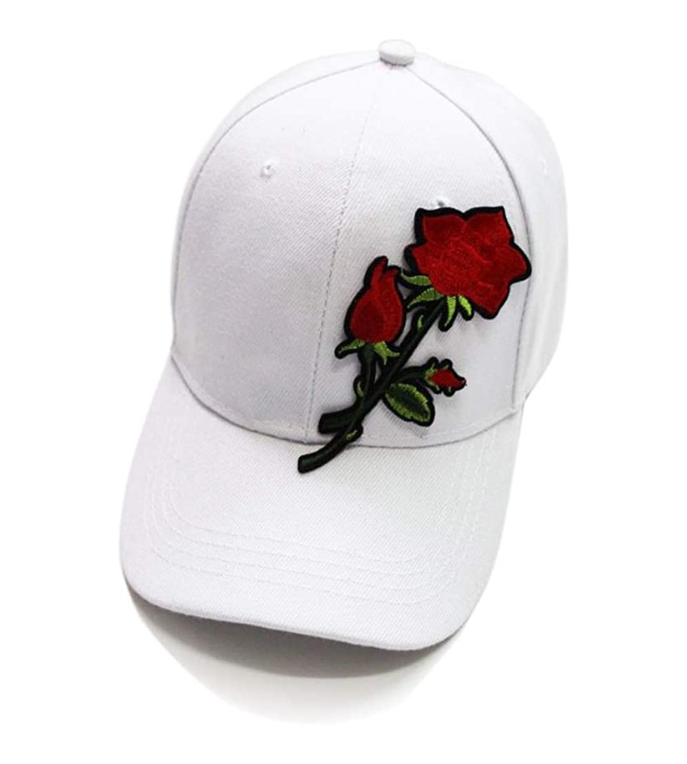 Baseball Caps Rose Embroidered Adjustable Hat- Couples Baseball Sun Visor Cap - White - CO189N6M6DN $10.83