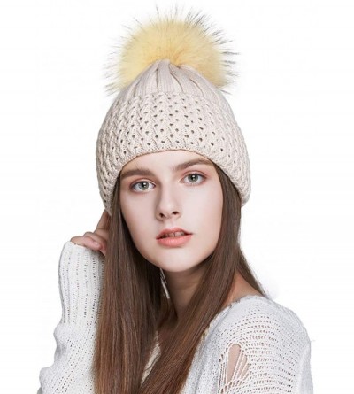 Skullies & Beanies Winter Hats for Women Fur Pom Pom Hats Knitted Cuff Bobble Beanie Warm Wool Ski Cap - CP18AZTRQX7 $9.45