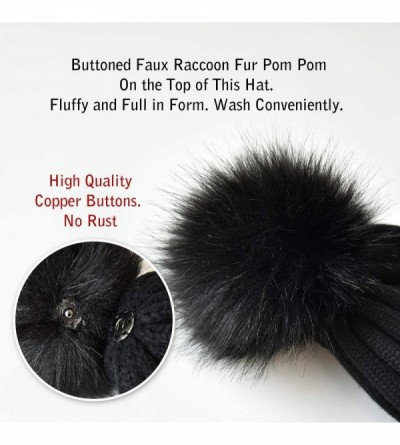 Skullies & Beanies Winter Hats for Women Fur Pom Pom Hats Knitted Cuff Bobble Beanie Warm Wool Ski Cap - CP18AZTRQX7 $9.45