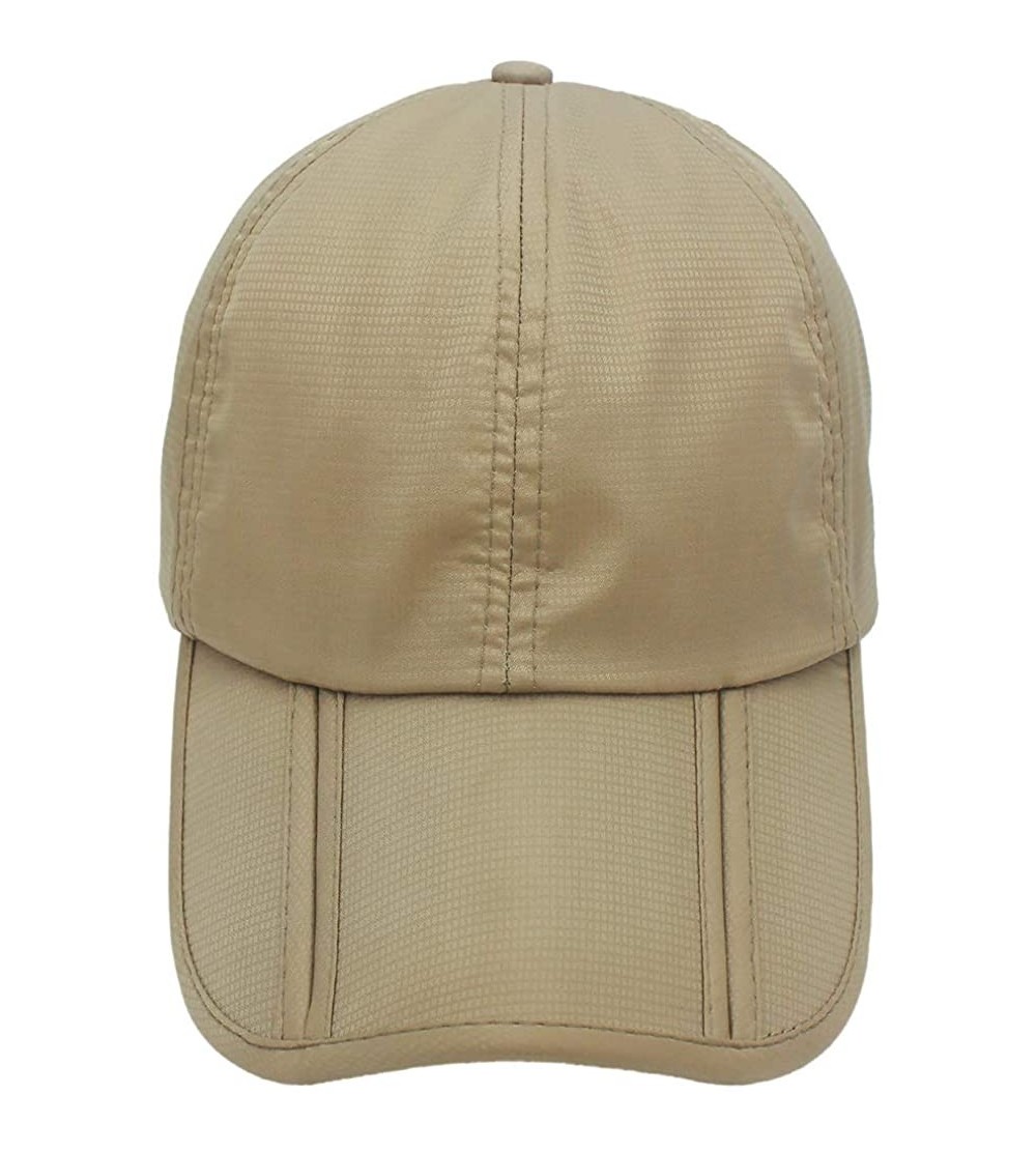 Baseball Caps Men and Women Outdoor Rain Sun Waterproof Quick-Drying Long Brim Collapsible Portable Hat - Khaki - CG124HD3JJV...