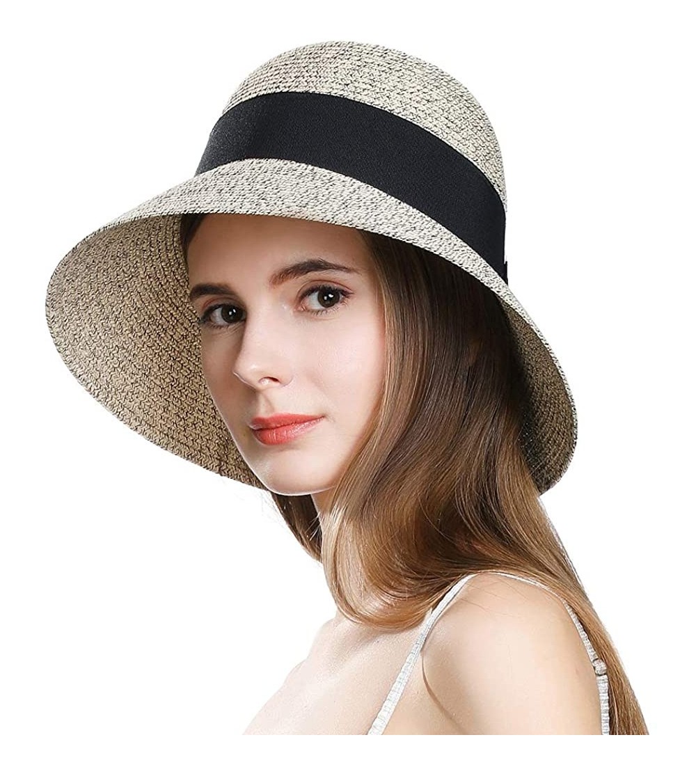 Fedoras Packable Womens Straw Cloche Derby Fedora Summer Wide Brim Sun Hat Floppy Beach 55-60cm - Coffee_69087 - CW18D9LHIAC ...