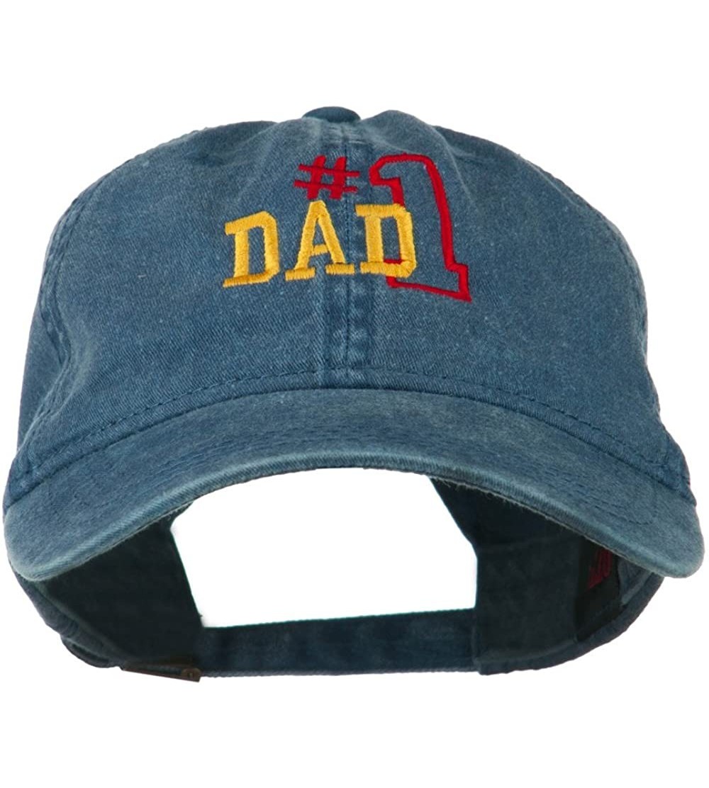 Baseball Caps Number 1 Dad Outline Embroidered Washed Cotton Cap - Blue - CQ11NY2AL3N $21.36