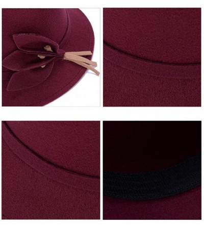 Bomber Hats Fahion Style Woolen Cloche Bucket Hat with Flower Accent Winter Hat for Women - Burgundy-a - C71208QHEO7 $22.74
