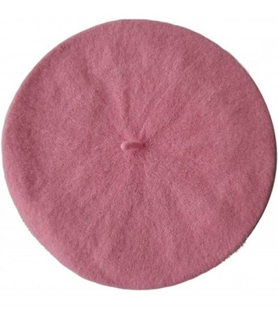 Berets Women's Girls Solid Color Hat French Wool Beret - Pink - CM11YNFAIJ7 $6.75