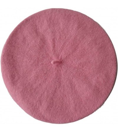 Berets Women's Girls Solid Color Hat French Wool Beret - Pink - CM11YNFAIJ7 $6.75