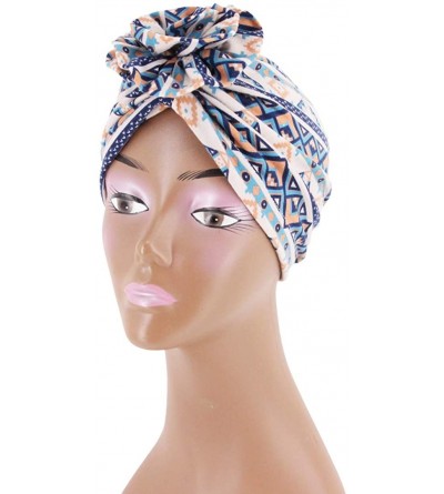 Skullies & Beanies Shiny Flower Turban Shimmer Chemo Cap Hairwrap Headwear Beanie Hair Scarf - Geometric Lake Blue - CZ18A4Q8...