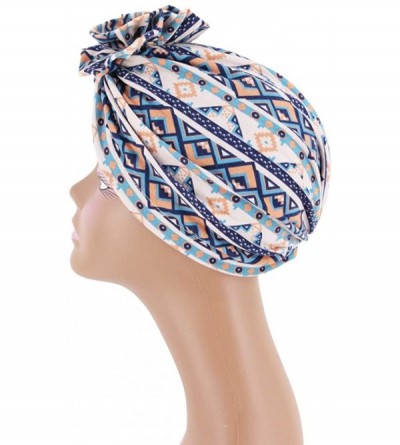 Skullies & Beanies Shiny Flower Turban Shimmer Chemo Cap Hairwrap Headwear Beanie Hair Scarf - Geometric Lake Blue - CZ18A4Q8...