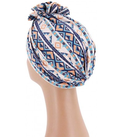 Skullies & Beanies Shiny Flower Turban Shimmer Chemo Cap Hairwrap Headwear Beanie Hair Scarf - Geometric Lake Blue - CZ18A4Q8...