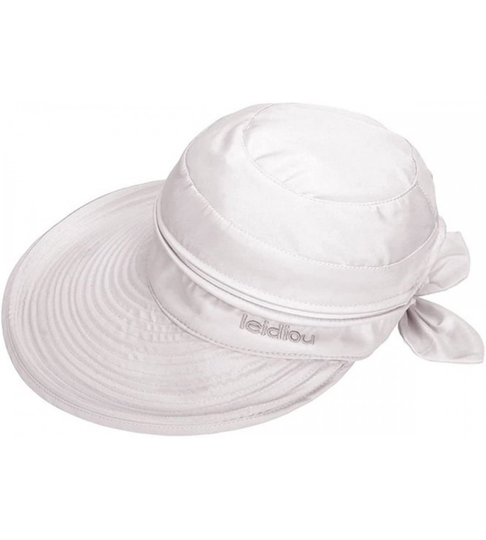 Sun Hats Womens Bow Sun Hats Large Brim Sun Visor Hat Dual Purpose Summer Beach Hat UV Travel Cap - White - CC12J7H2LUP $12.37