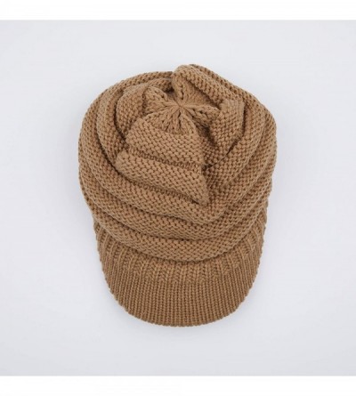 Visors Hatsandscarf Exclusives Women's Ribbed Knit Hat with Brim (YJ-131) - Camel With Ponytail Holder - CI18XEEDUW0 $13.92