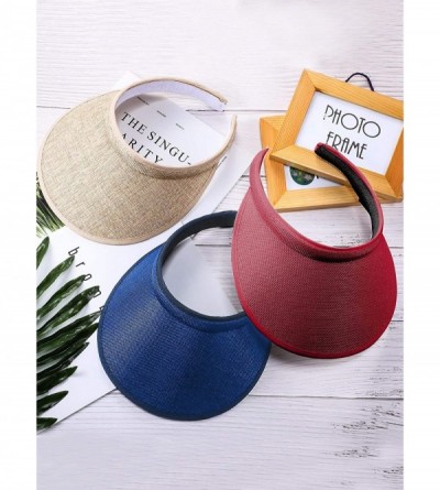 Sun Hats 3 Pieces Sun Visor Hats Summer Wide Brim Clip on Beach Adjustable Large Brim Cap Golf Hat for Women - Color Set 2 - ...