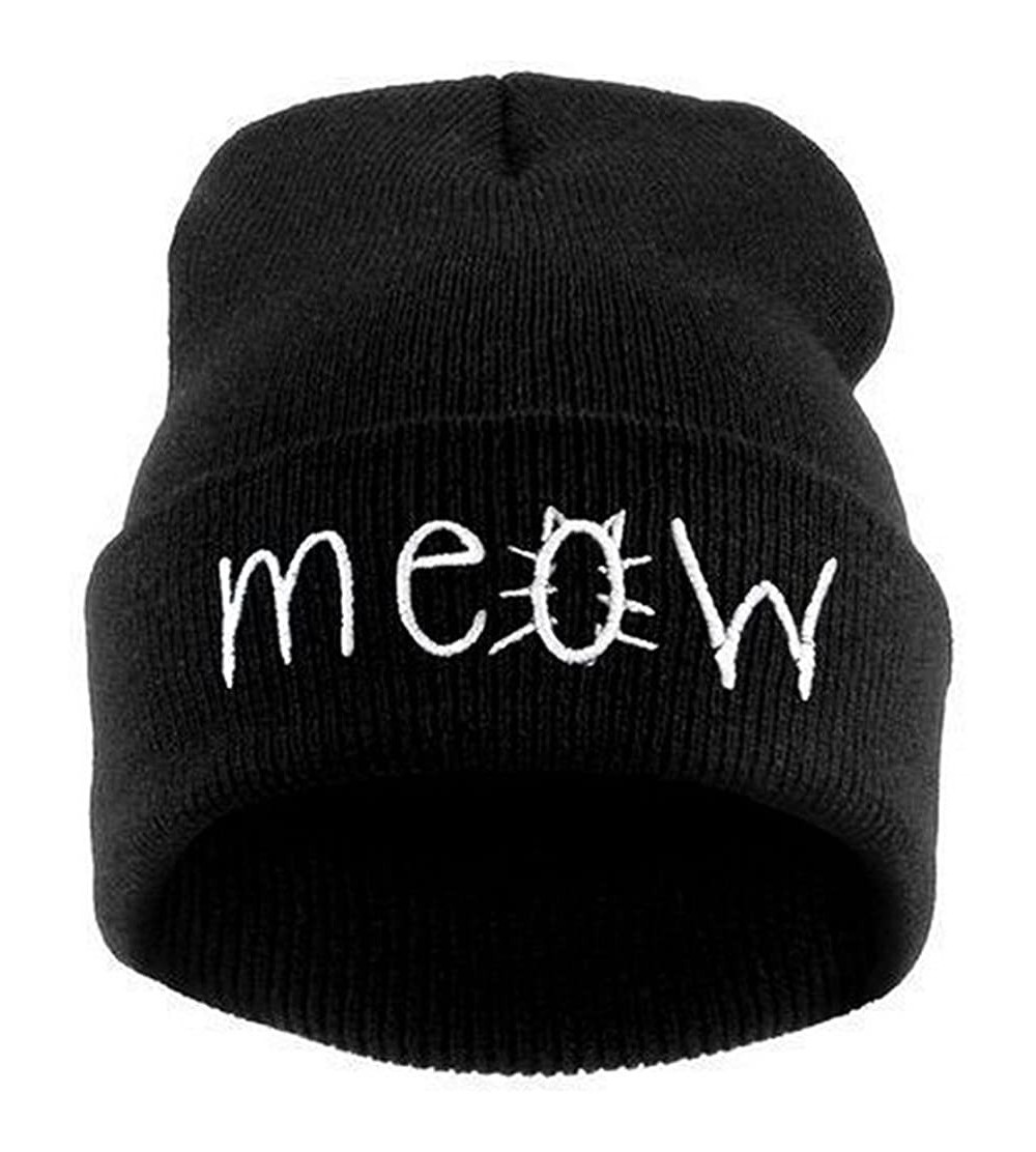 Skullies & Beanies Caps for Women Winter-Winter Knitting Meow Beanie Hat and Snapback Men and Women Hiphop Cap-Girls' Hats & ...