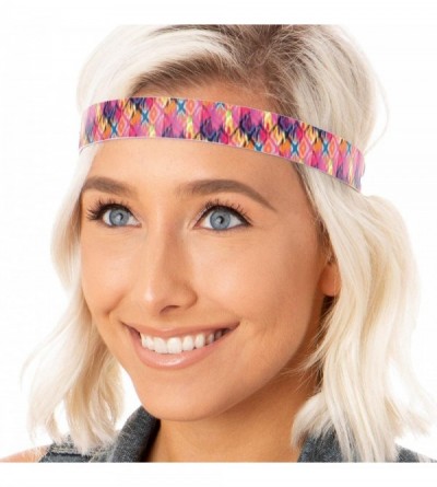 Headbands Adjustable No Slip Boho Headbands for Women Tribal Diamonds Packs - Wide Pink - CQ1829TQOTA $23.63
