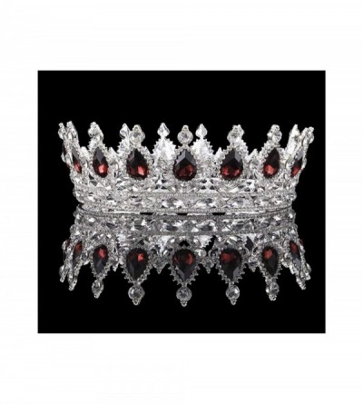 Headbands Vintage Wedding Crystal Rhinestone Crown Bridal Queen King Tiara Crowns-Wine red - Wine red - C318WTHN542 $99.08