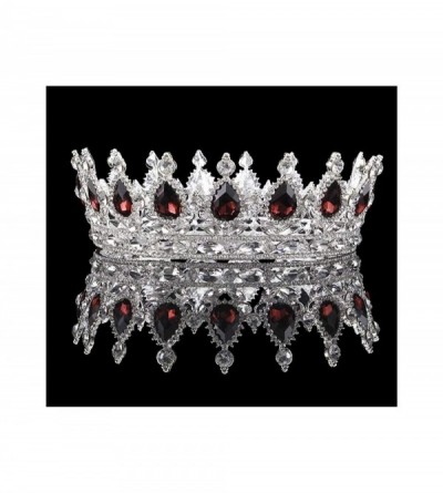 Headbands Vintage Wedding Crystal Rhinestone Crown Bridal Queen King Tiara Crowns-Wine red - Wine red - C318WTHN542 $52.22