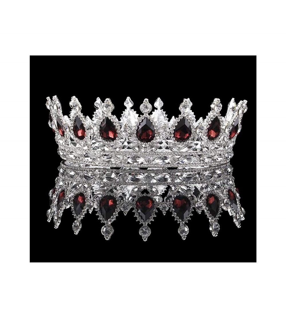 Headbands Vintage Wedding Crystal Rhinestone Crown Bridal Queen King Tiara Crowns-Wine red - Wine red - C318WTHN542 $52.22