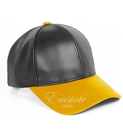 Baseball Caps Genuine Cowhide Leather Adjustable Baseball Cap Made in USA - Black/Gold - CL11XLMECG9 $20.20