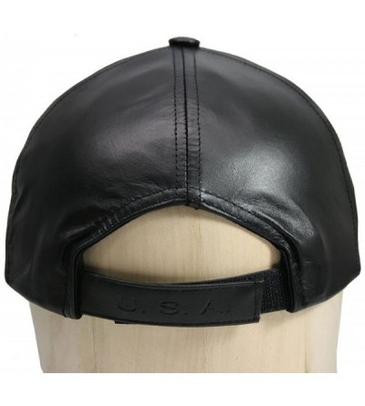 Baseball Caps Genuine Cowhide Leather Adjustable Baseball Cap Made in USA - Black/Gold - CL11XLMECG9 $20.20