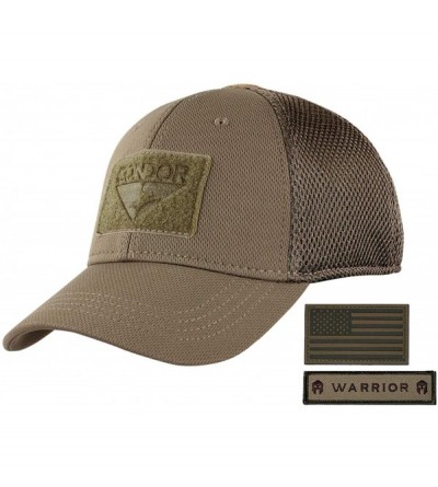 Baseball Caps Condor Flex Mesh Cap (Brown) + PVC Flag & Warrior Patch- Highly Breathable Fitted Tactical Operator Hat - CP188...