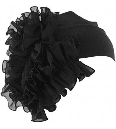 Berets Womens Wrap Cap Flower Chemo Hat Beanie Scarf Turban Headband - Black - C218INXLN5Z $7.62