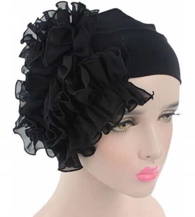 Berets Womens Wrap Cap Flower Chemo Hat Beanie Scarf Turban Headband - Black - C218INXLN5Z $7.62