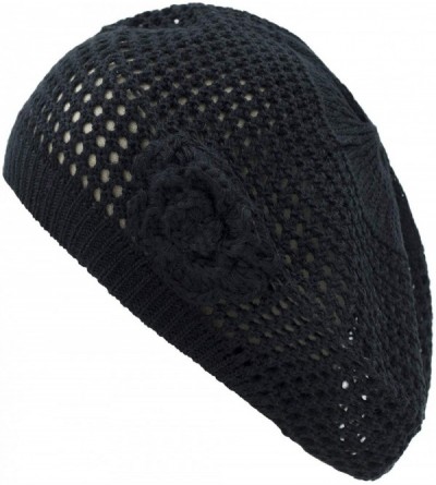 Berets Womens Crochet Hat Flower Beanie Beret Fashion Accessory Lightweight Knit Cap - Black Net - CC12DE389GX $12.27