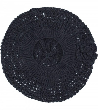 Berets Womens Crochet Hat Flower Beanie Beret Fashion Accessory Lightweight Knit Cap - Black Net - CC12DE389GX $12.27