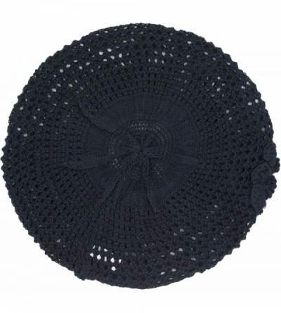 Berets Womens Crochet Hat Flower Beanie Beret Fashion Accessory Lightweight Knit Cap - Black Net - CC12DE389GX $12.27
