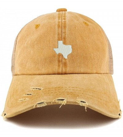 Baseball Caps Texas State Map Embroidered Frayed Bill Trucker Mesh Back Cap - Gold - CI18CWRUIY6 $32.13