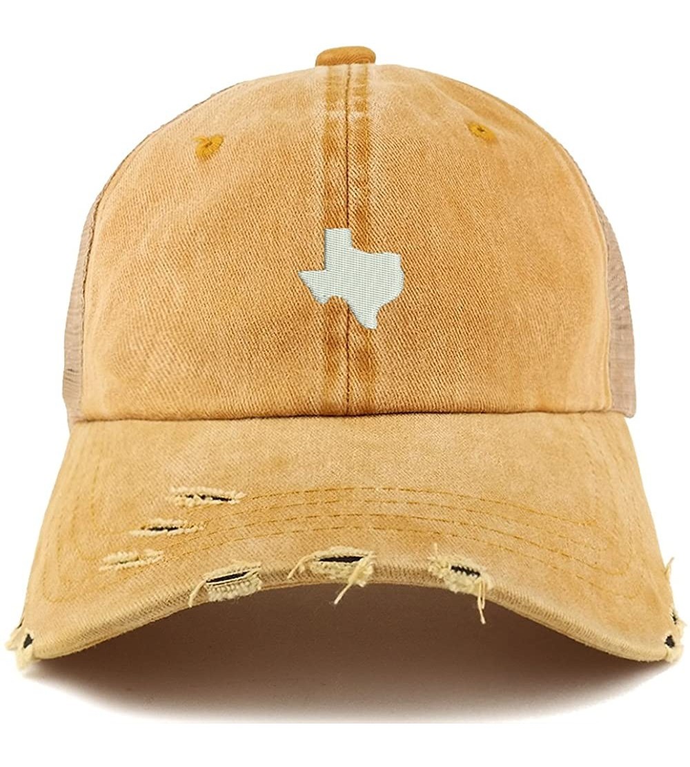 Baseball Caps Texas State Map Embroidered Frayed Bill Trucker Mesh Back Cap - Gold - CI18CWRUIY6 $15.20