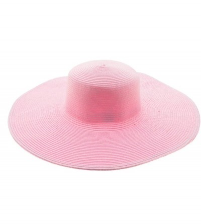 Sun Hats Wide Women Colorful Derby Large Floppy Folderable Straw Beach Hat - Light Pink - CN122QLUQ5B $10.59
