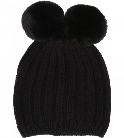 Skullies & Beanies Women's Double Pom Knit Beanie - Black - CY18TYDQZ64 $12.92
